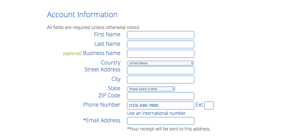 Account information for your WordPress blog at Bluehost