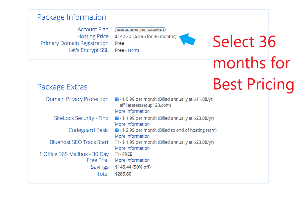 Best WordPress blog hosting package on Bluehost.